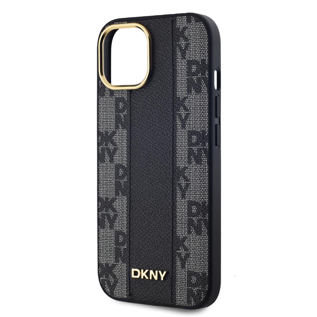 Apple iPhone 15 DKNY PU Leather Checkered Pattern Magsafe hátlap tok (Fekete - DKHMP15SPCPVSLK)