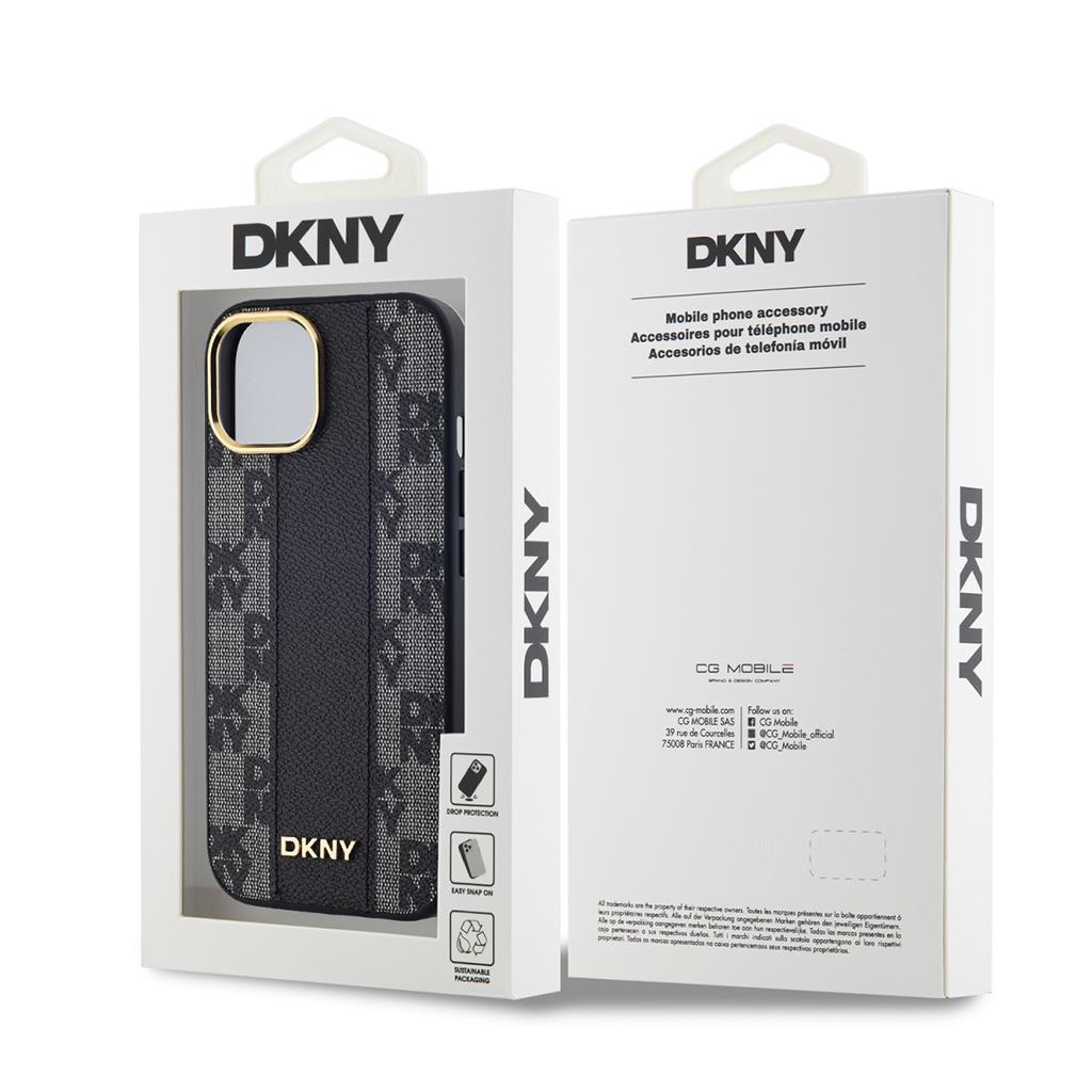 Apple iPhone 15 DKNY PU Leather Checkered Pattern Magsafe hátlap tok (Fekete - DKHMP15SPCPVSLK)