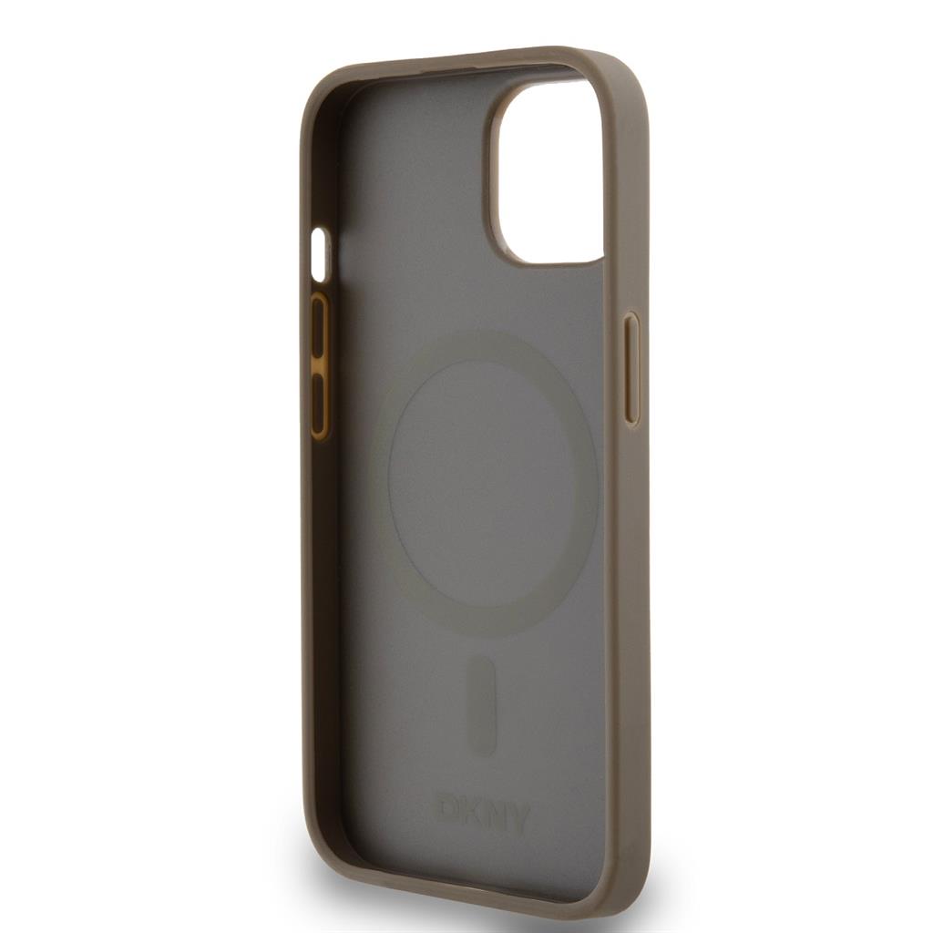 Apple iPhone 15 DKNY PU Leather Repeat Pattern Bottom Stripe MagSafe hátlap tok (Barna - DKHMP15SPSOSPW)