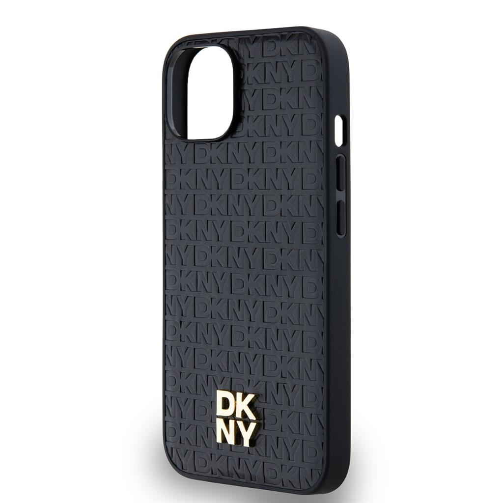 Apple iPhone 15 DKNY PU Leather Repeat Pattern Stack Logo MagSafe hátlap tok (Fekete - DKHMP15SPSHRPSK)