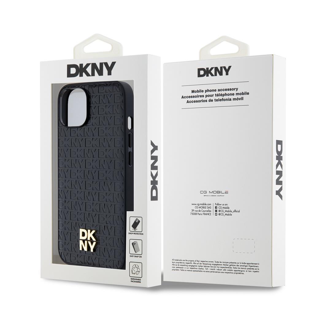 Apple iPhone 15 DKNY PU Leather Repeat Pattern Stack Logo MagSafe hátlap tok (Fekete - DKHMP15SPSHRPSK)