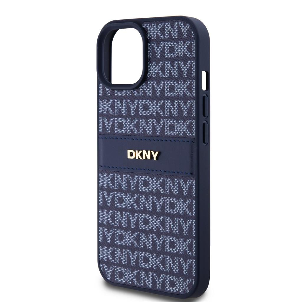 Apple iPhone 15 DKNY PU Leather Repeat Pattern Tonal Stripe hátlap tok (Kék - DKHCP15SPRTHSLB)