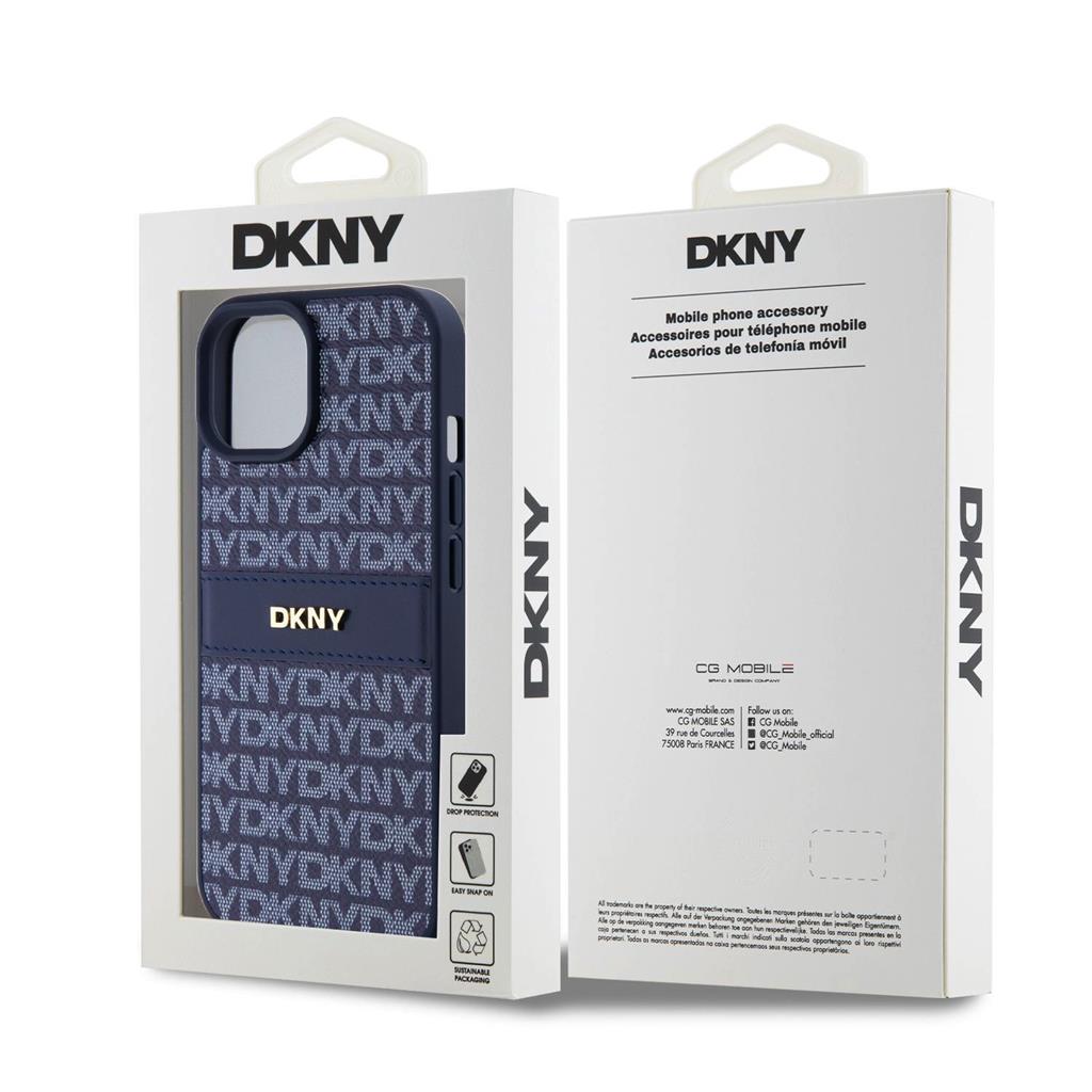 Apple iPhone 15 DKNY PU Leather Repeat Pattern Tonal Stripe hátlap tok (Kék - DKHCP15SPRTHSLB)