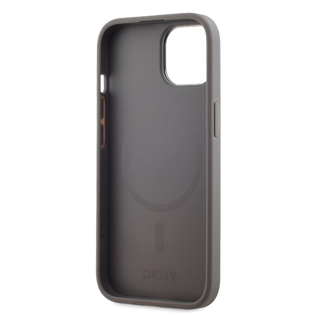 Apple iPhone 15 DKNY PU Leather Stack Logo Magsafe hátlap tok (Szürke - DKHMP15SPSMCSLE)