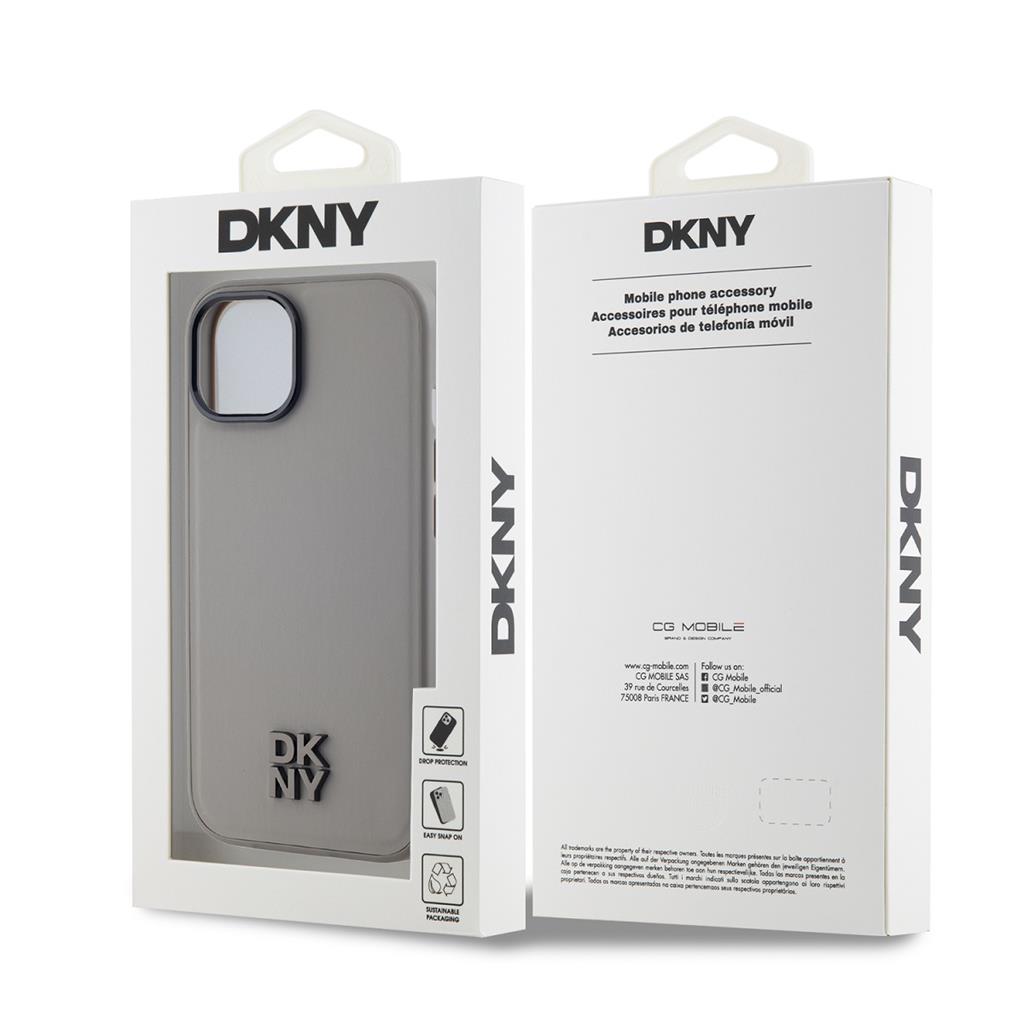 Apple iPhone 15 DKNY PU Leather Stack Logo Magsafe hátlap tok (Szürke - DKHMP15SPSMCSLE)