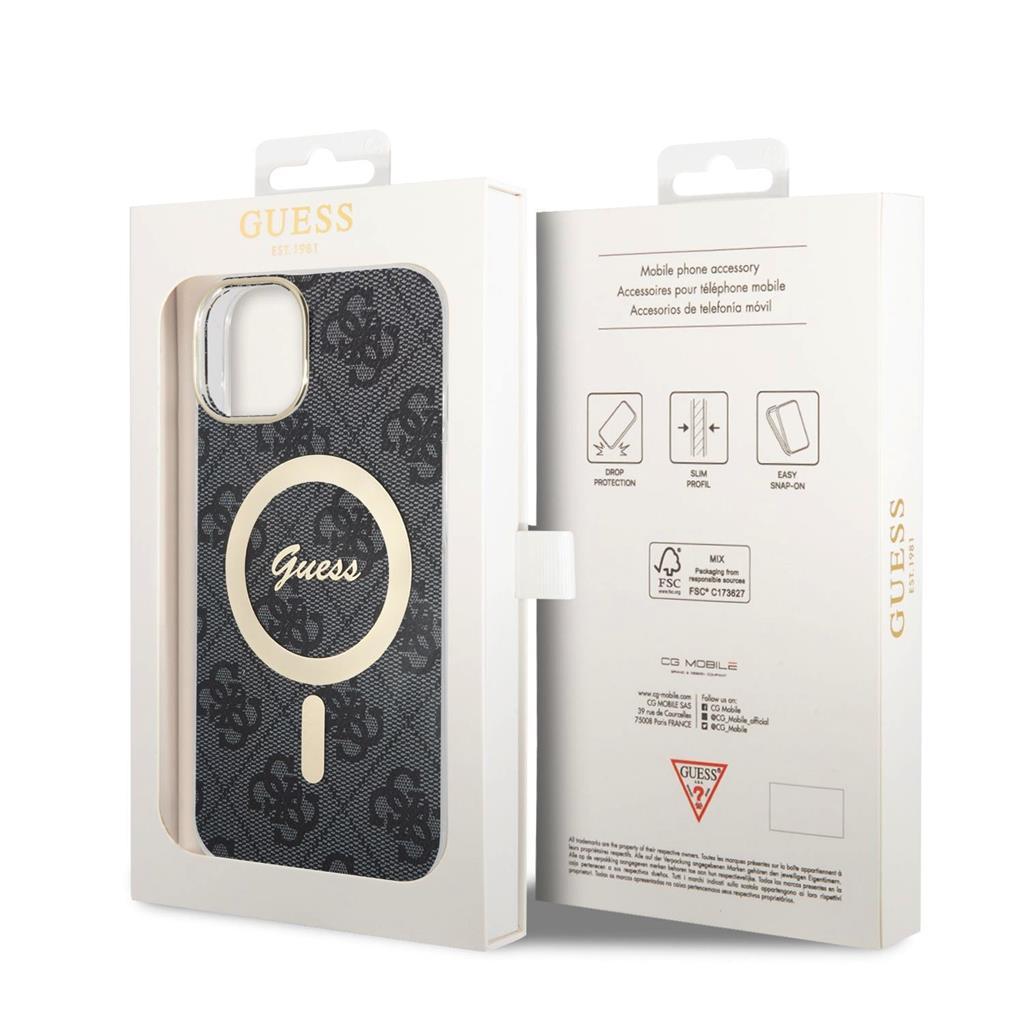 Apple iPhone 15 Guess IML 4G MagSafe tok (Fekete) - GUHMP15SH4STK