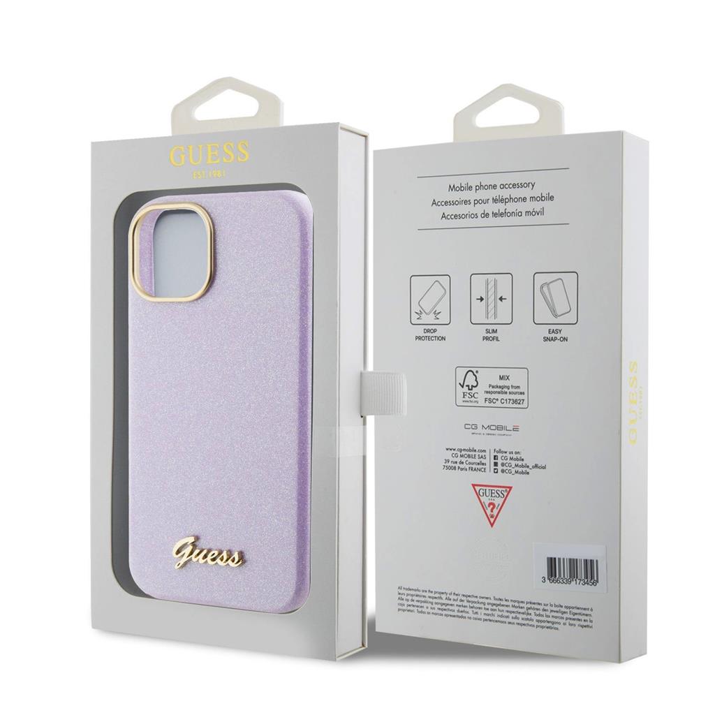 Apple iPhone 15 Guess PU Glitter teljesen fedő tok (Lila) - GUHCP15SPGMCSL