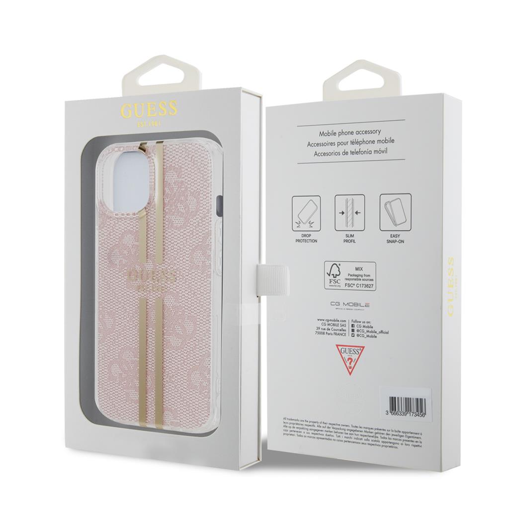 Apple iPhone 15 Guess IML 4G Gold Stripe tok (Rózsaszín) - GUHCP15SH4PSEGP