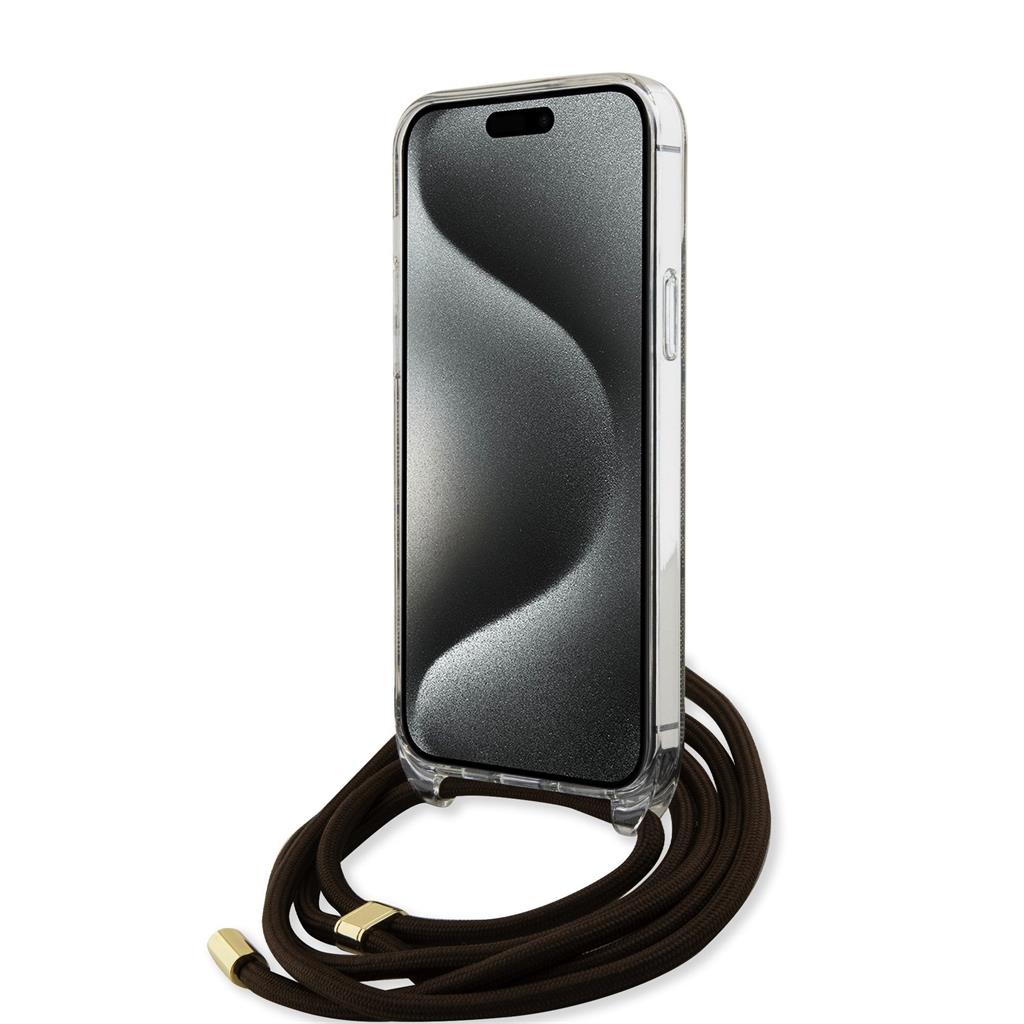 Apple iPhone 15 Guess IML 4G Crossbody Strap tok (Barna) - GUHCP15SHC4SEW