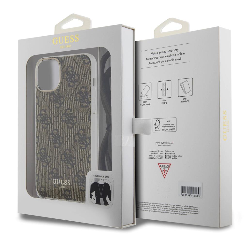 Apple iPhone 15 Guess IML 4G Crossbody Strap tok (Barna) - GUHCP15SHC4SEW