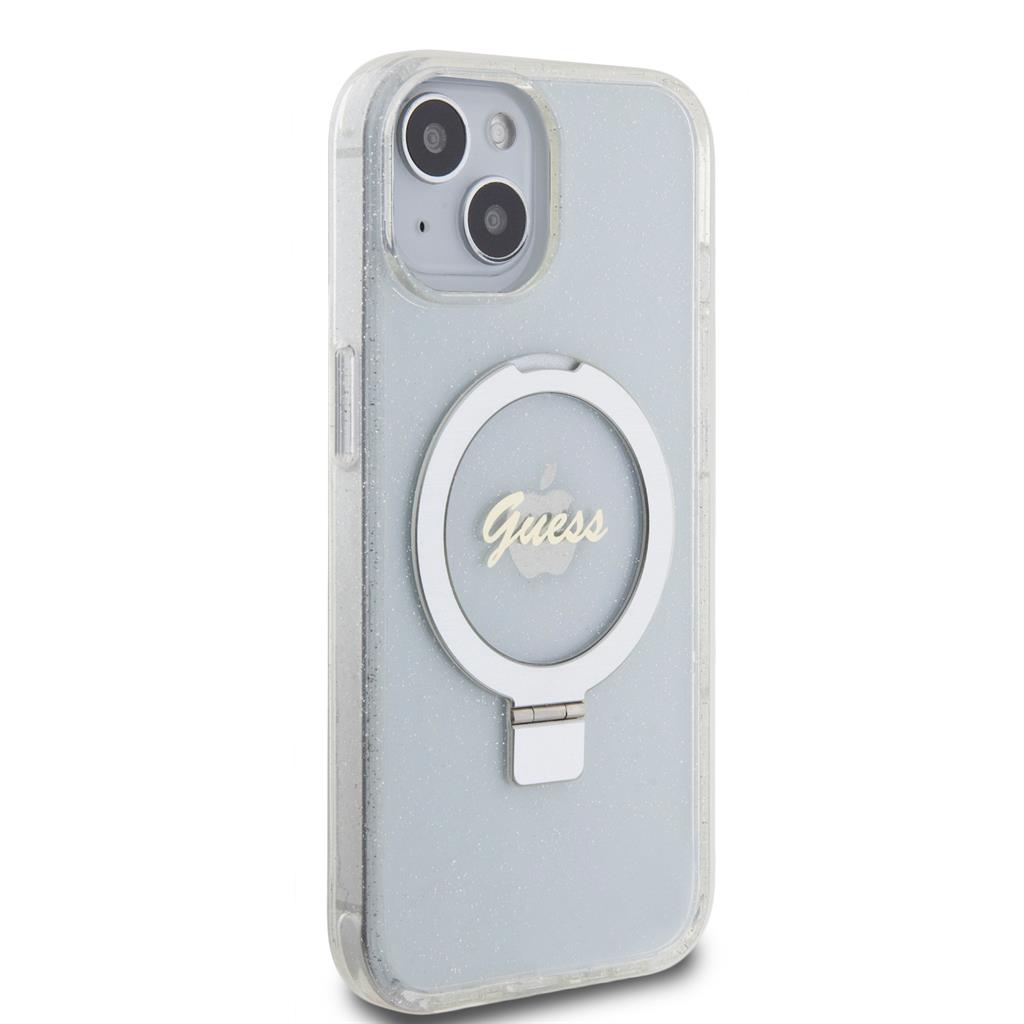 Apple iPhone 15 Guess IML Ring Stand Glitter MagSafe tok (Átlátszó) - GUHMP15SHRSGSD