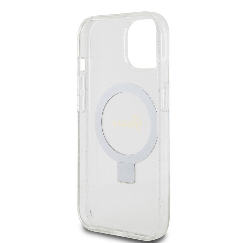 Apple iPhone 15 Guess IML Ring Stand Glitter MagSafe tok (Átlátszó) - GUHMP15SHRSGSD