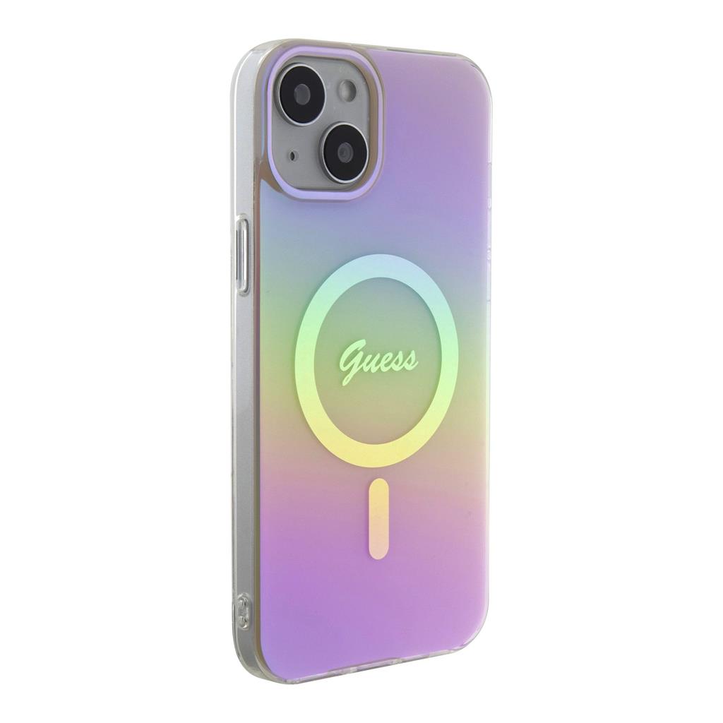 Apple iPhone 15 Guess IML Iridescent Script MagSafe tok (Rózsaszín) - GUHMP15SHITSP