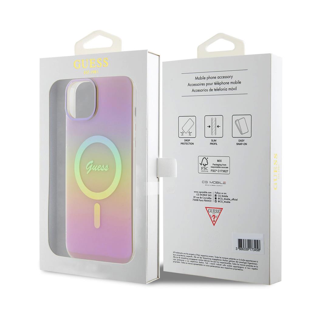 Apple iPhone 15 Guess IML Iridescent Script MagSafe tok (Rózsaszín) - GUHMP15SHITSP