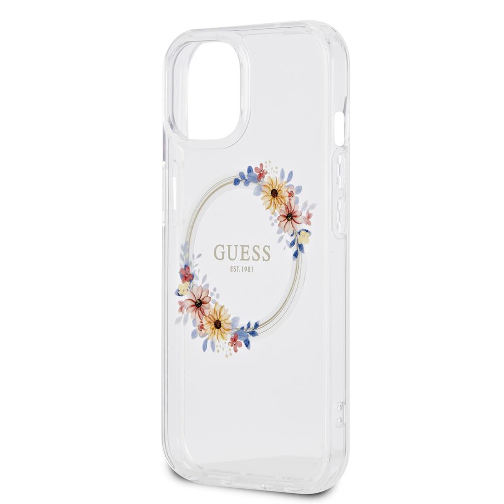 Apple iPhone 15 Guess Flowers Ring MagSafe tok (Átlátszó) - GUHMP15SHFWFCT