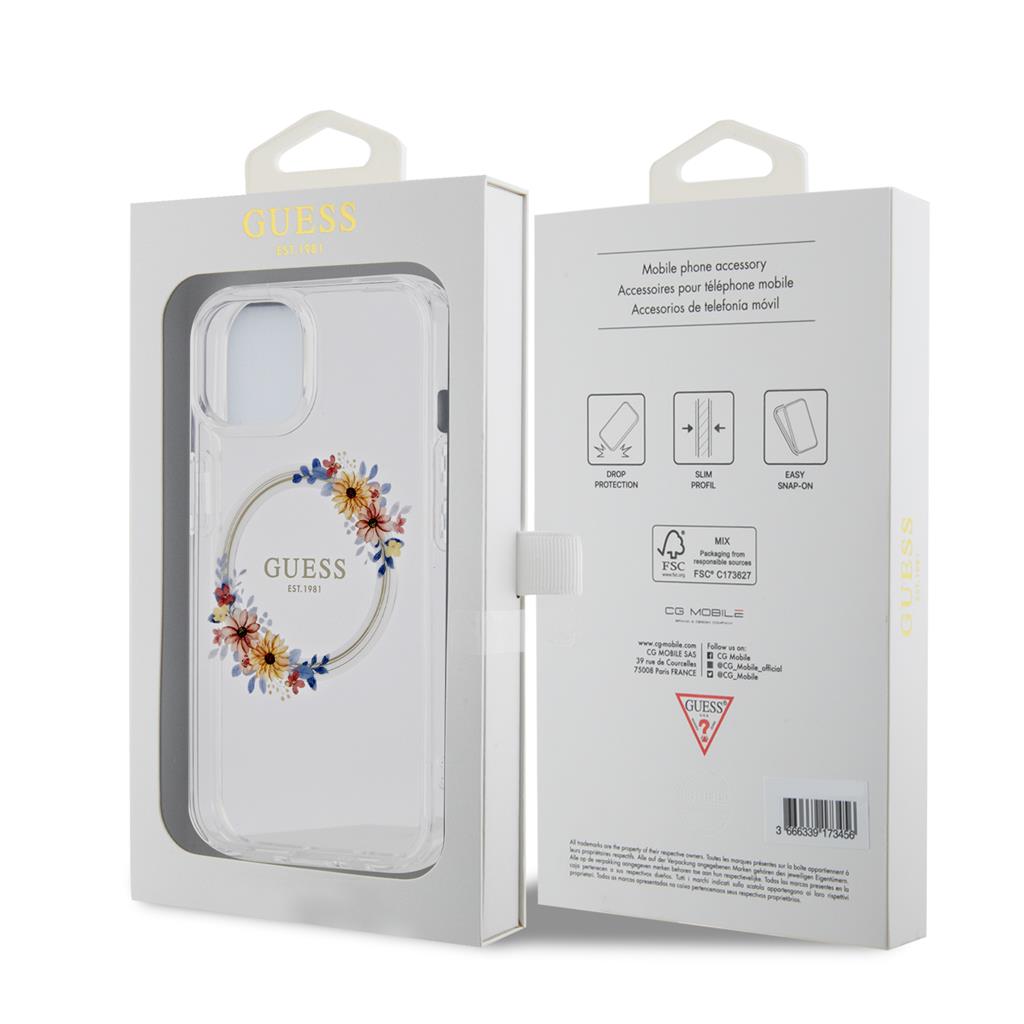 Apple iPhone 15 Guess Flowers Ring MagSafe tok (Átlátszó) - GUHMP15SHFWFCT