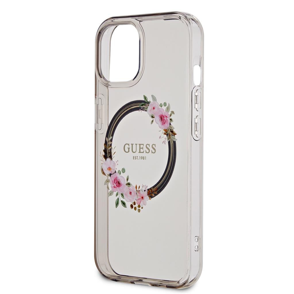 Apple iPhone 15 Guess Flowers Ring MagSafe tok (Fekete) - GUHMP15SHFWFCK