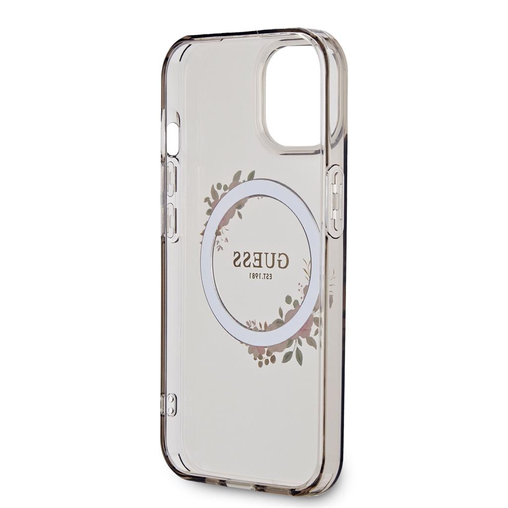 Apple iPhone 15 Guess Flowers Ring MagSafe tok (Fekete) - GUHMP15SHFWFCK
