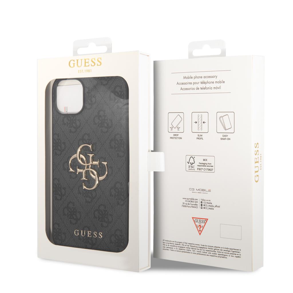 Apple iPhone 15 Guess PU 4G Metal Logo tok (Szürke) - GUHCP15S4GMGGR