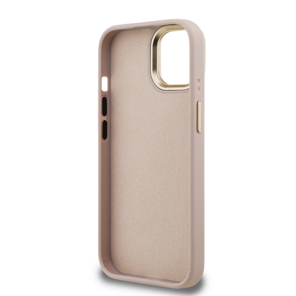 Apple iPhone 15 Guess PU 4G Metal Logo Stand Camera Frame tok (Rózsaszín) - GUHCP15SPCS4GP4P