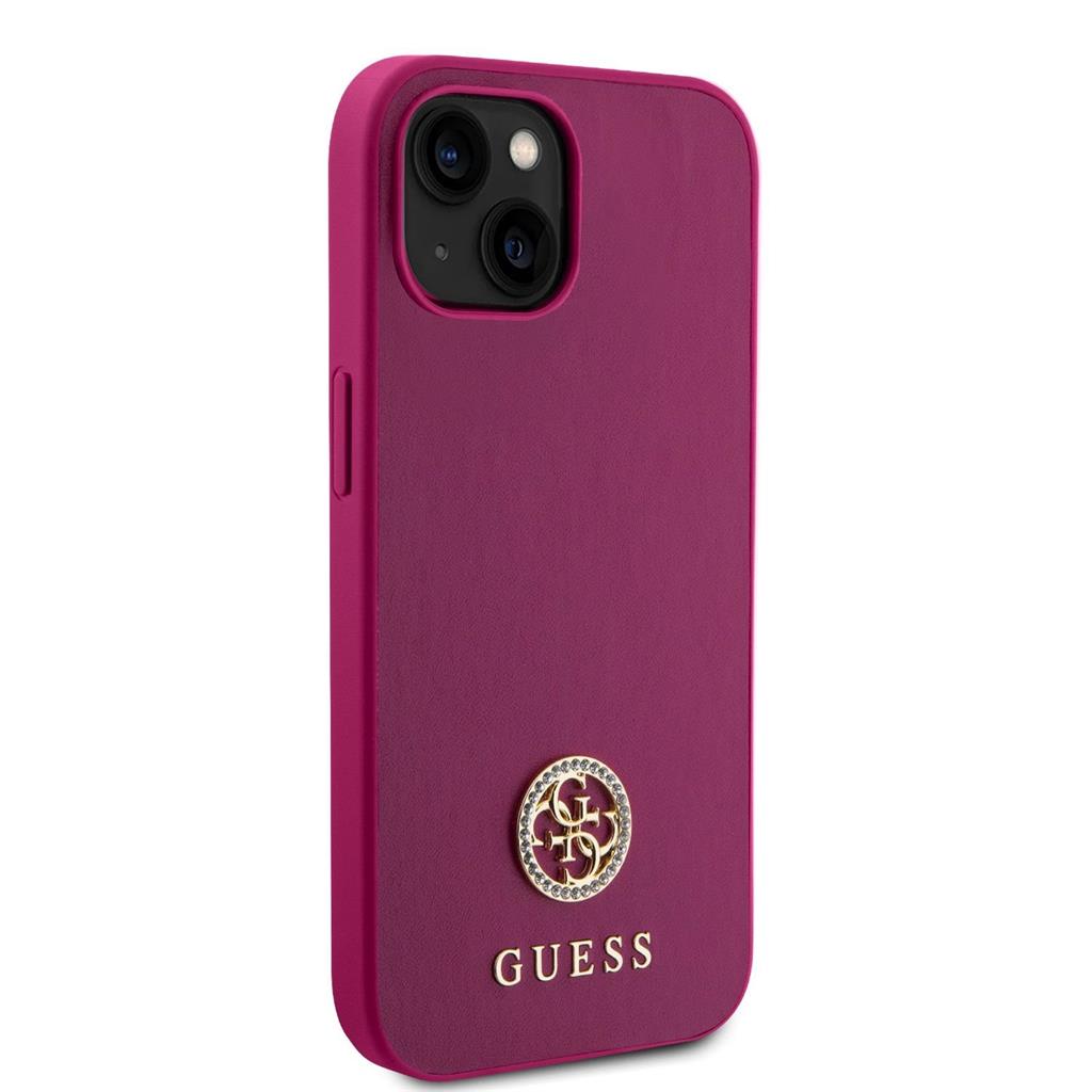 Apple iPhone 15 Guess PU 4G Strass Metal Logo tok (Rózsaszín) - GUHCP15SPS4DGPP