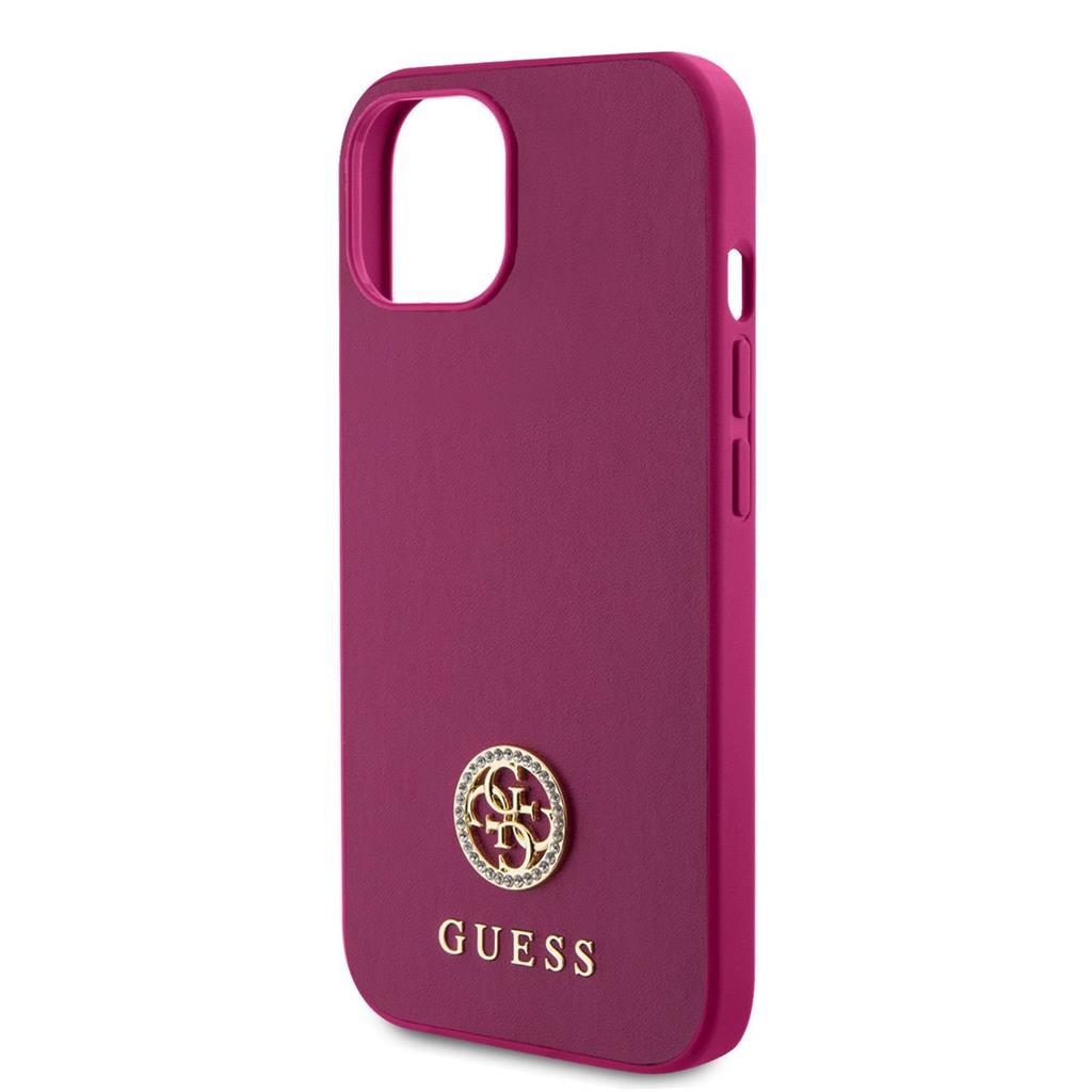 Apple iPhone 15 Guess PU 4G Strass Metal Logo tok (Rózsaszín) - GUHCP15SPS4DGPP