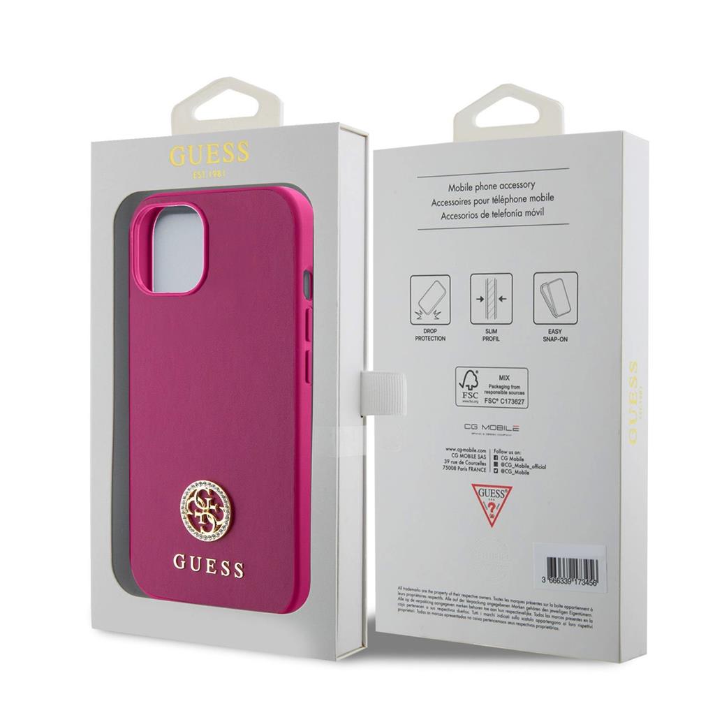Apple iPhone 15 Guess PU 4G Strass Metal Logo tok (Rózsaszín) - GUHCP15SPS4DGPP