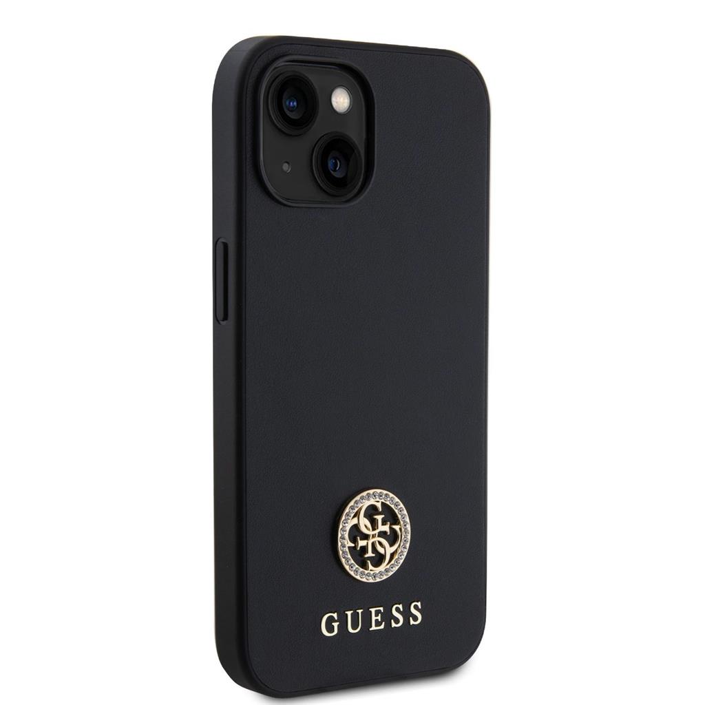 Apple iPhone 15 Guess PU 4G Strass Metal Logo tok (Fekete) - GUHCP15SPS4DGPK