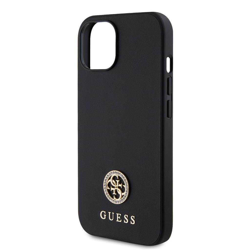 Apple iPhone 15 Guess PU 4G Strass Metal Logo tok (Fekete) - GUHCP15SPS4DGPK