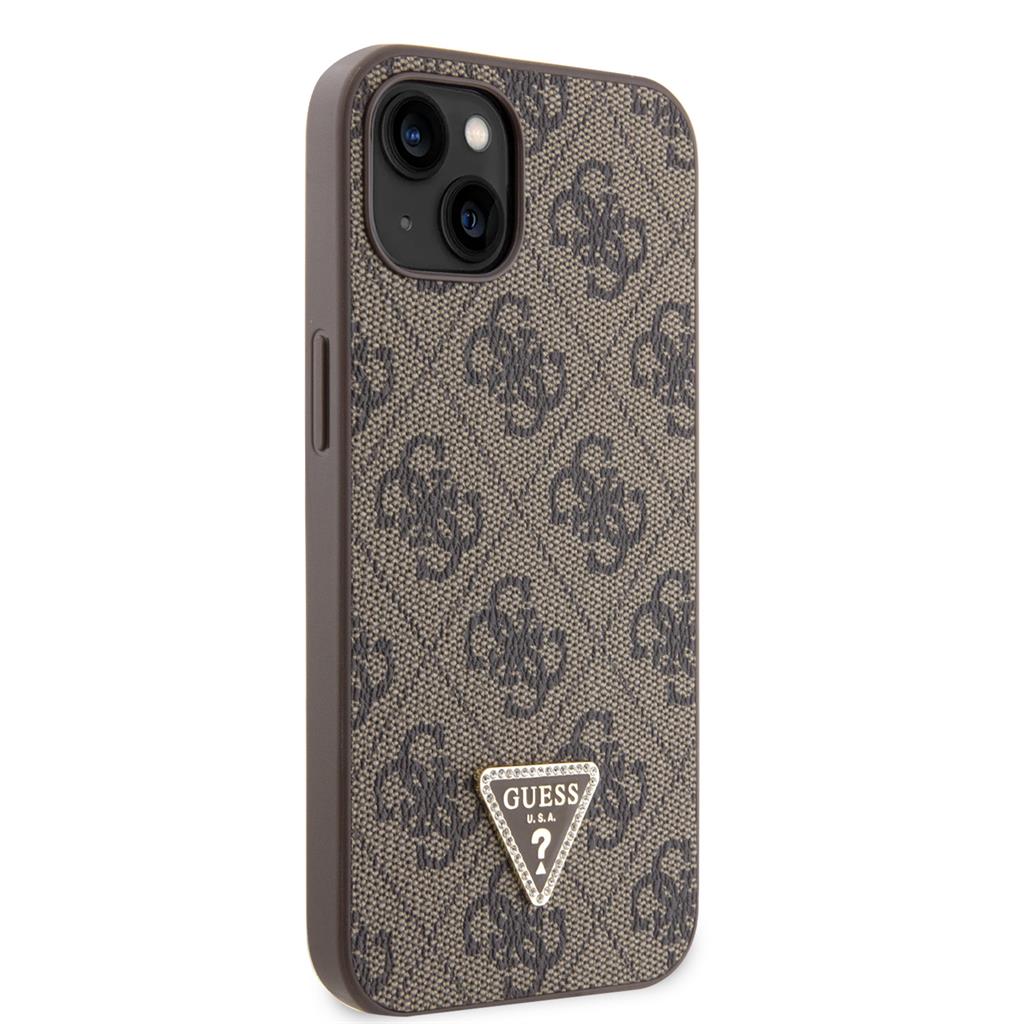 Apple iPhone 15 Guess PU 4G Strass Triangle tok + Pánt (Barna) - GUHCP15SP4TDSCPW