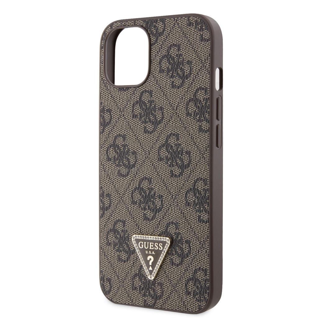 Apple iPhone 15 Guess PU 4G Strass Triangle tok + Pánt (Barna) - GUHCP15SP4TDSCPW