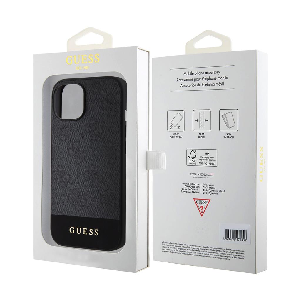 Apple iPhone 15 Guess PU 4G Stripe MagSafe tok (Fekete) - GUHMP15SG4GLGR