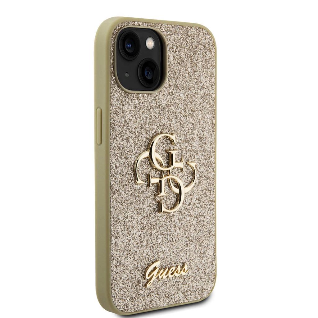 Apple iPhone 15 Guess PU Fixed Glitter 4G Metal Logo tok (Arany) - GUHCP15SHG4SGD