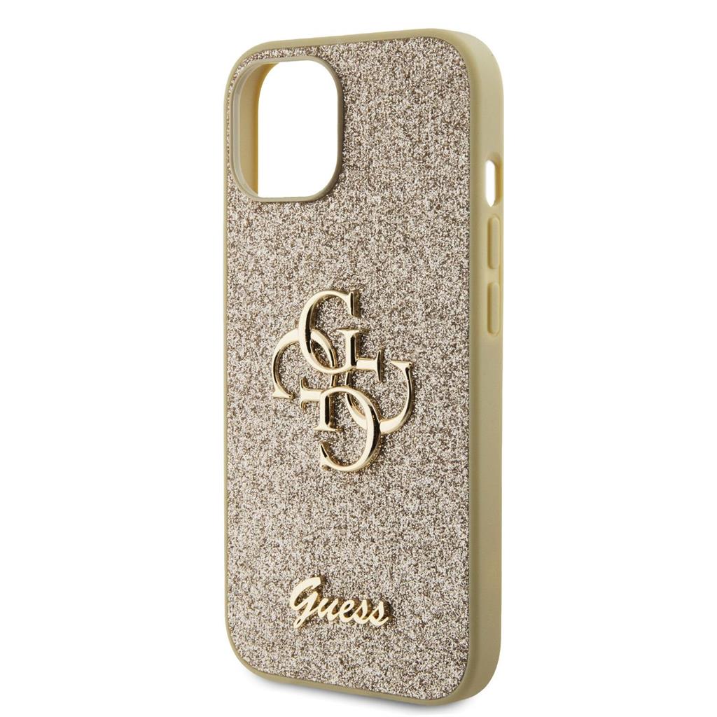 Apple iPhone 15 Guess PU Fixed Glitter 4G Metal Logo tok (Arany) - GUHCP15SHG4SGD