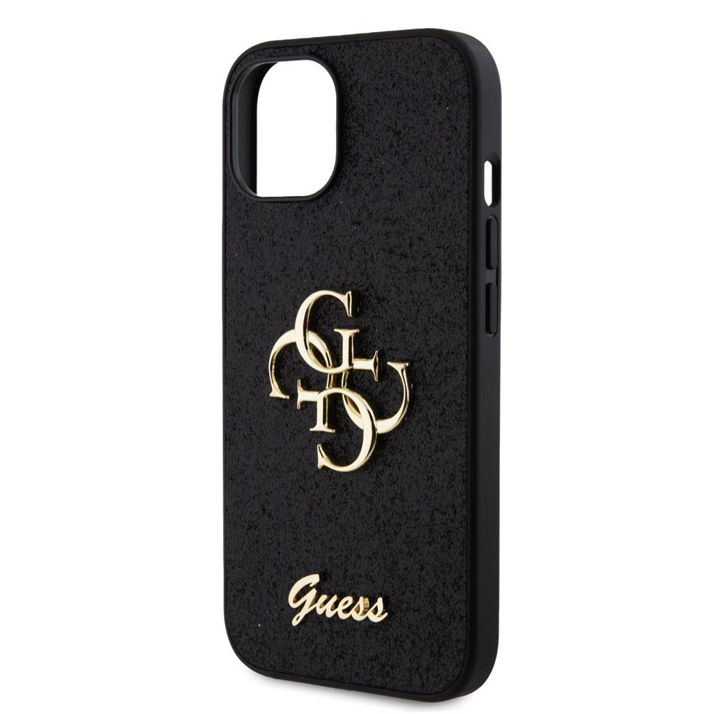 Apple iPhone 15 Guess PU Fixed Glitter 4G Metal Logo tok (Fekete) - GUHCP15SHG4SGK