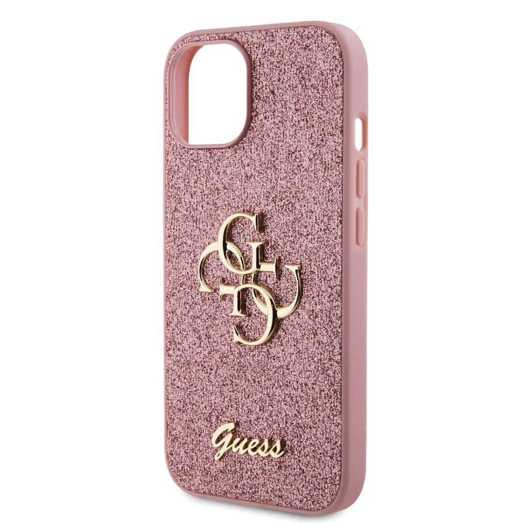 Apple iPhone 15 Guess PU Fixed Glitter 4G Metal Logo tok (Rózsaszín) - GUHCP15SHG4SGP