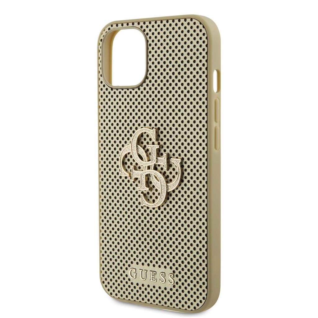 Apple iPhone 15 Guess PU Perforated 4G Glitter Metal Logo hátlap tok (Arany - GUHCP15SPSP4LGD) 1