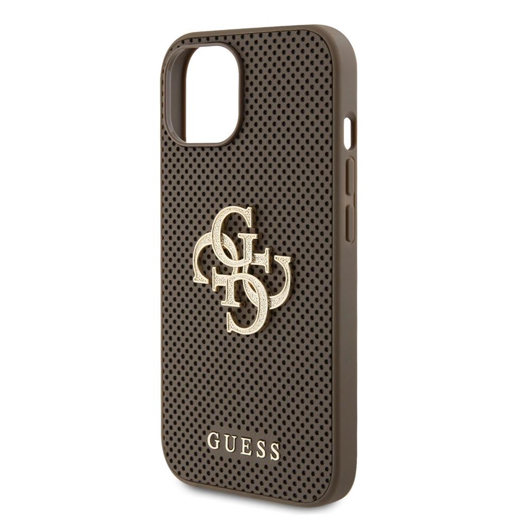 Apple iPhone 15 Guess PU Perforált 4G Glitter Metal Logo tok (Taupe) - GUHCP15SPSP4LGE
