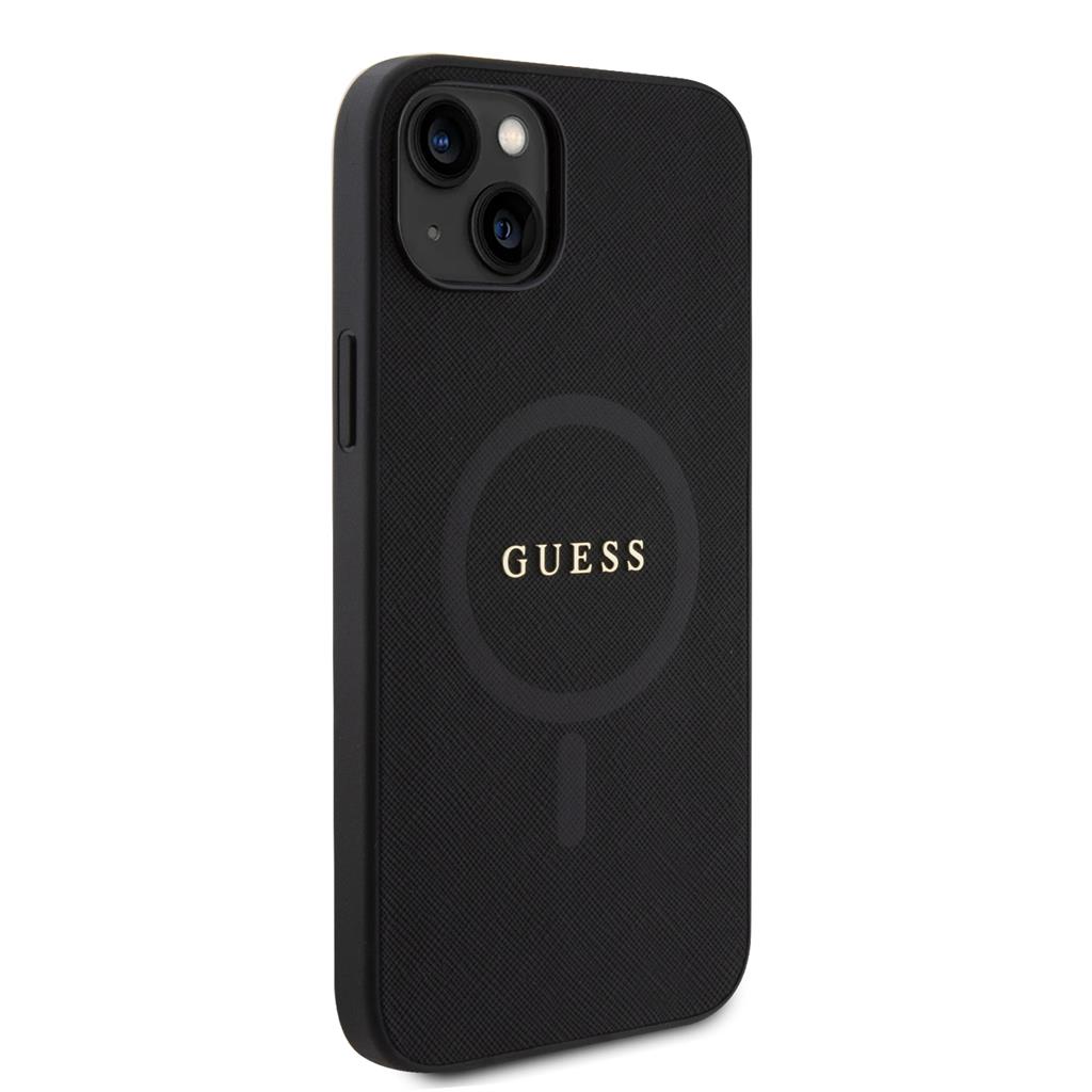 Apple iPhone 15 Guess PU Saffiano MagSafe tok (Fekete) - GUHMP15SPSAHMCK