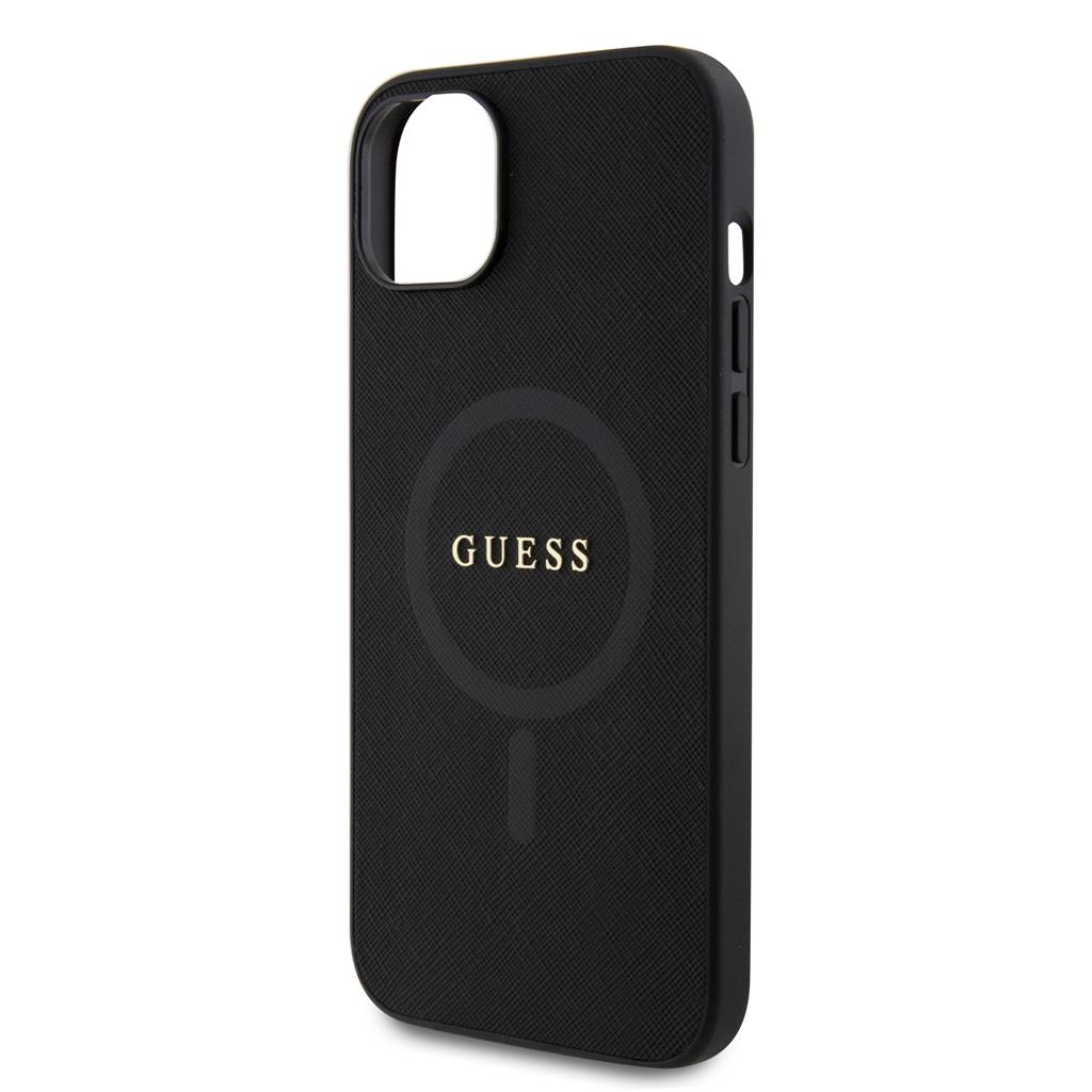 Apple iPhone 15 Guess PU Saffiano MagSafe tok (Fekete) - GUHMP15SPSAHMCK