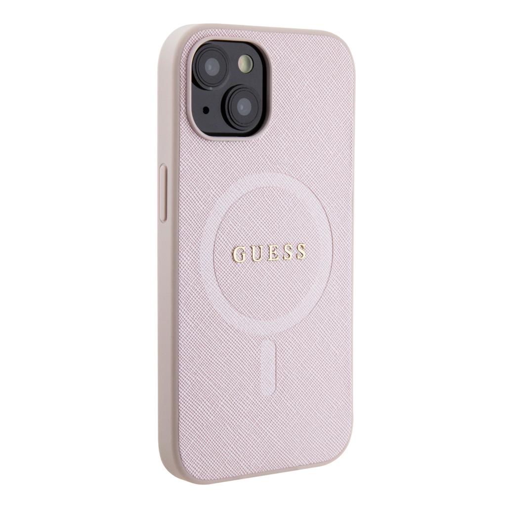 Apple iPhone 15 Guess PU Saffiano MagSafe tok (Rózsaszín) - GUHMP15SPSAHMCP