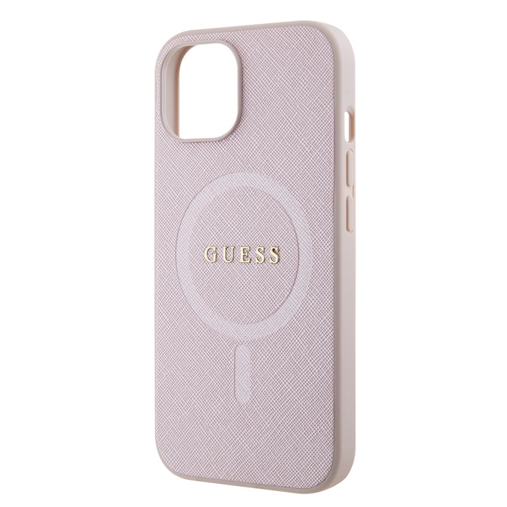 Apple iPhone 15 Guess PU Saffiano MagSafe tok (Rózsaszín) - GUHMP15SPSAHMCP