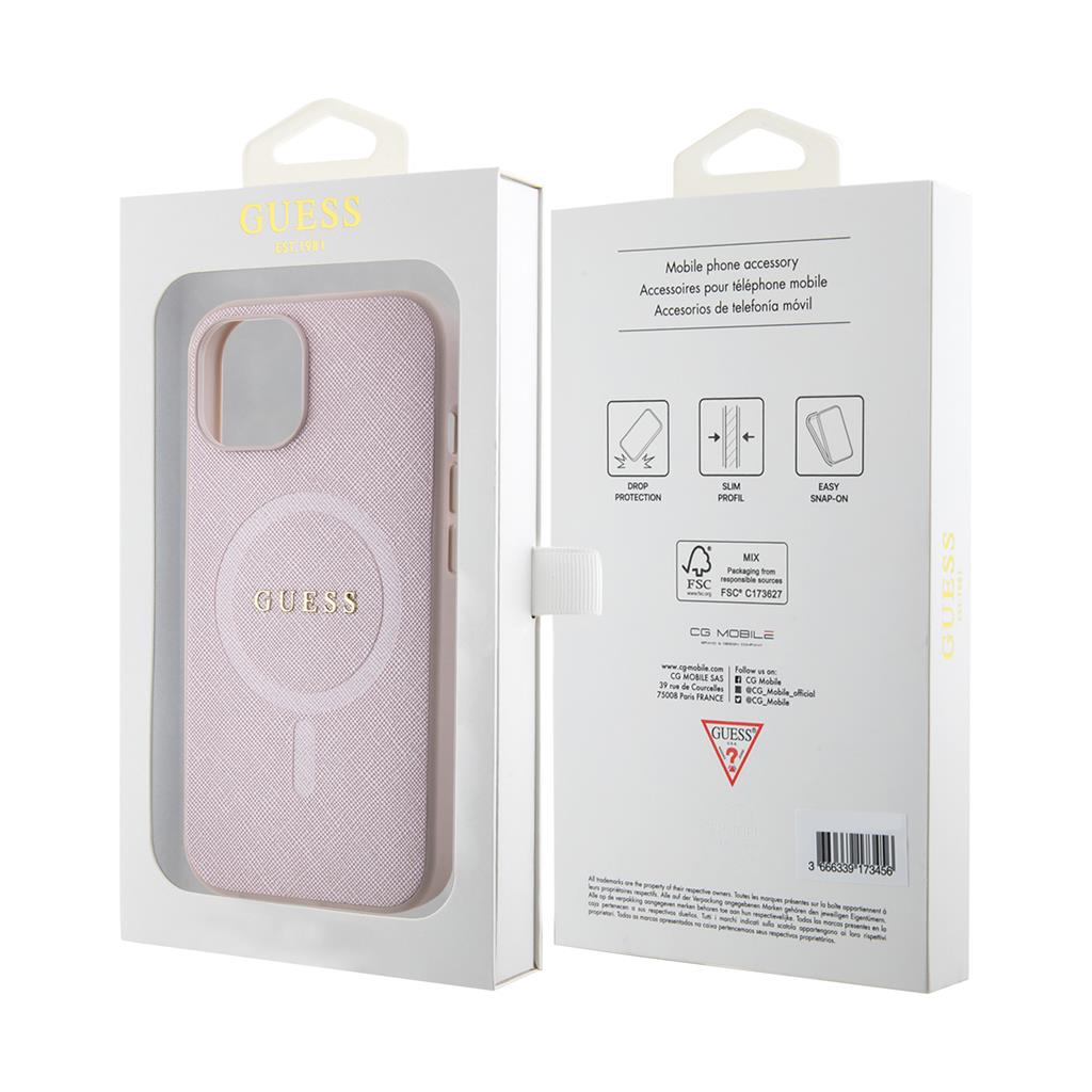 Apple iPhone 15 Guess PU Saffiano MagSafe tok (Rózsaszín) - GUHMP15SPSAHMCP