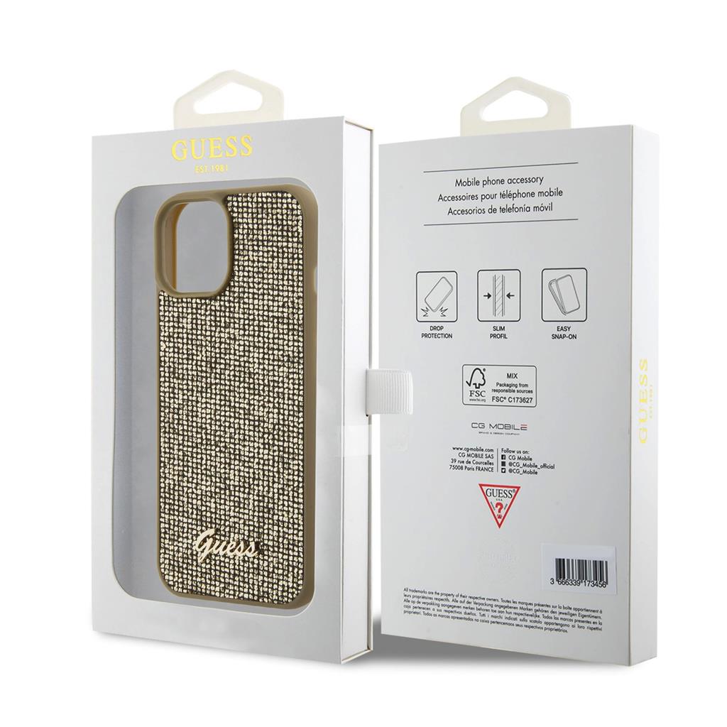 Apple iPhone 15 Guess PU Square Mirror Script Logo tok (Arany) - GUHCP15SPMSDGSD