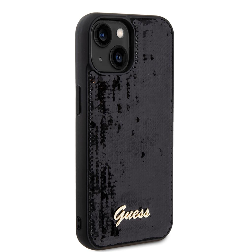 Apple iPhone 15 Guess Sequin Script Logo tok (Fekete) - GUHCP15SPSFDGSK