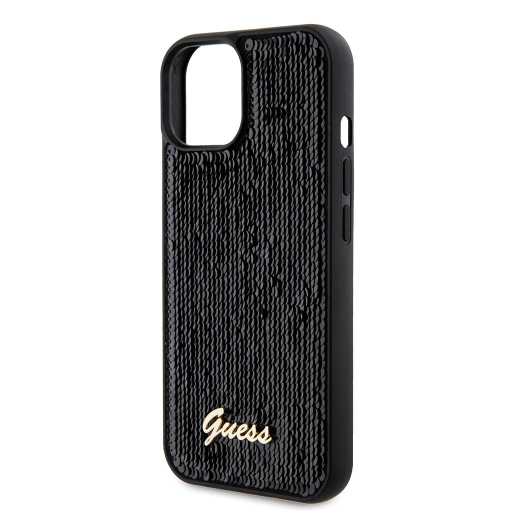 Apple iPhone 15 Guess Sequin Script Logo tok (Fekete) - GUHCP15SPSFDGSK