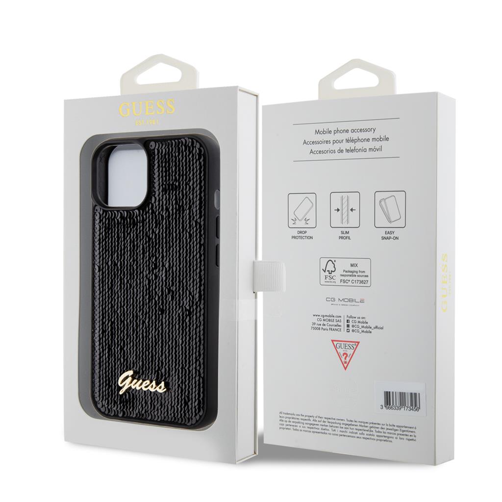 Apple iPhone 15 Guess Sequin Script Logo tok (Fekete) - GUHCP15SPSFDGSK