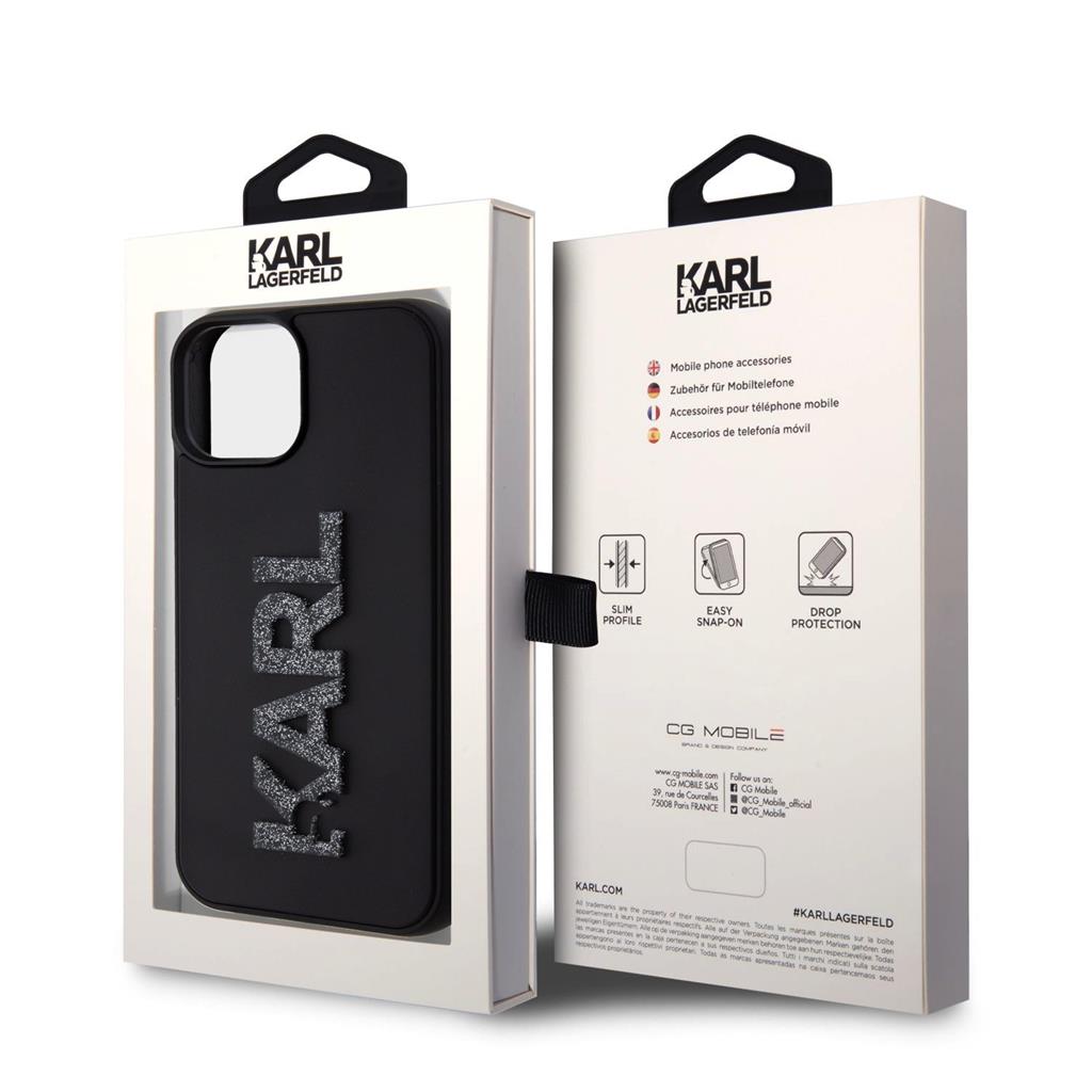 Apple iPhone 15 Karl Lagerfeld 3D Glitter Karl tok (Fekete) – KLHCP15S3DMBKCK