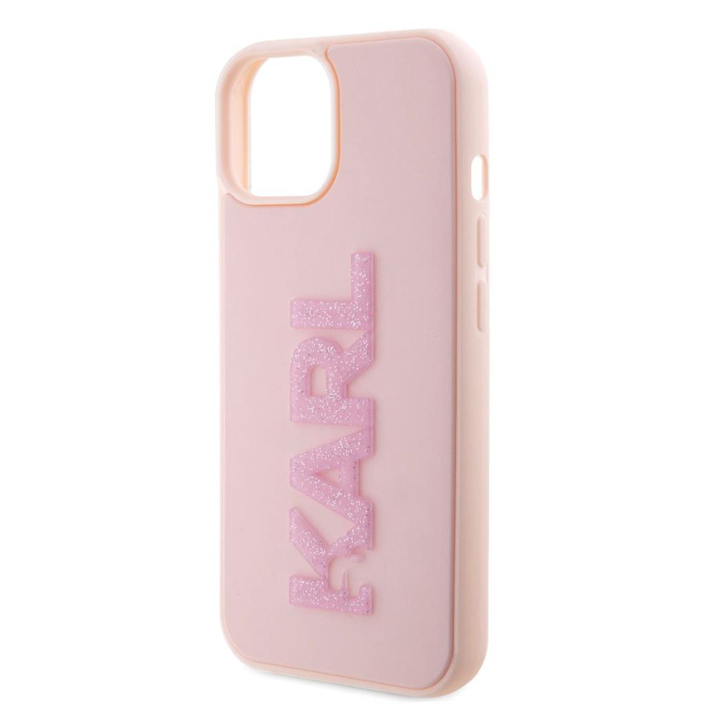 Apple iPhone 15 Karl Lagerfeld 3D Glitter Karl tok (Rózsaszín) – KLHCP15S3DMBKCP