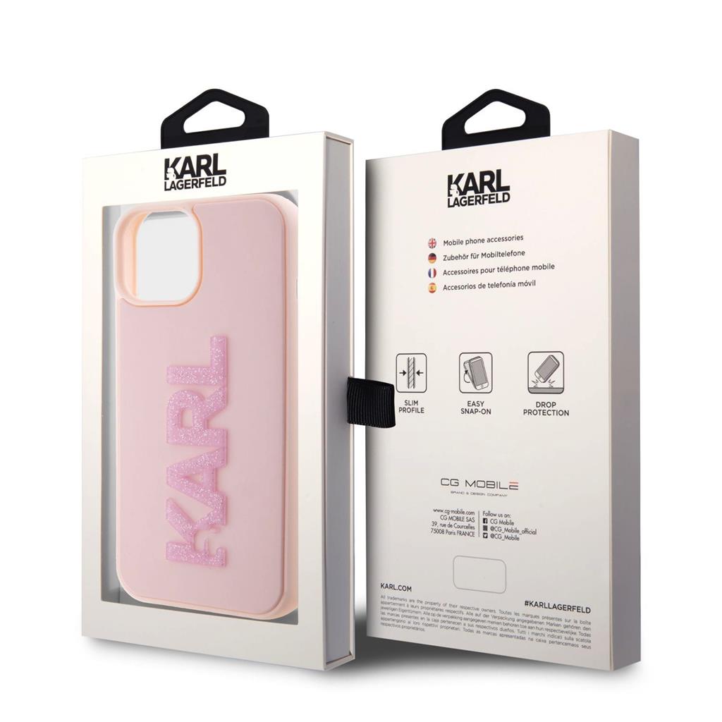 Apple iPhone 15 Karl Lagerfeld 3D Glitter Karl tok (Rózsaszín) – KLHCP15S3DMBKCP